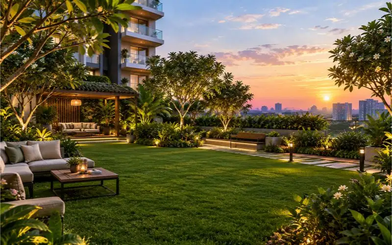 Landscaped green surroundings at Godrej Golf Links, Sector 27 Greater Noida