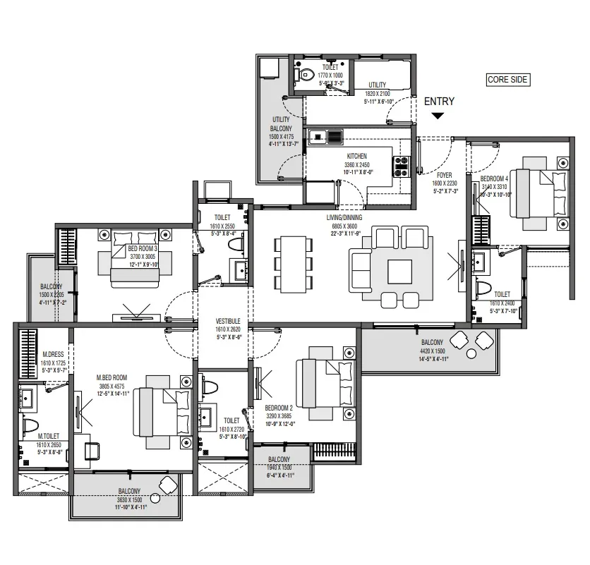 Godrej Windsor apartment floor plan 3 BHK 3 BHK with utility and 4 BHK with utility at Godrej Golf Links Sector 27 Greater Noida